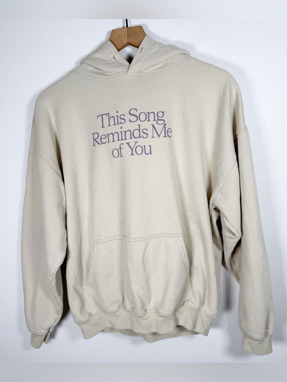 LONELY GHOST “I Love You” Tan Purple Graphic Cozy Hoodie Sz L
